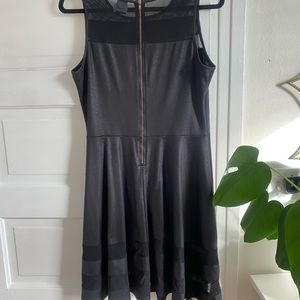 Black Large sleeveless dress with a-line skirt and mesh details
